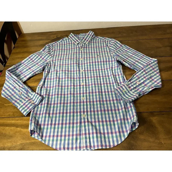 Vineyard Vines Mens Small Button Up Slim Fit Whale Shirt Preppy Plaid - Picture 1 of 9